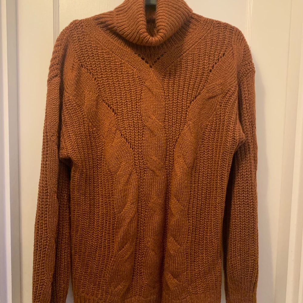 Burnt Orange Oversized, Turtle Neck, Chunky Sweater - Fits like a Medium